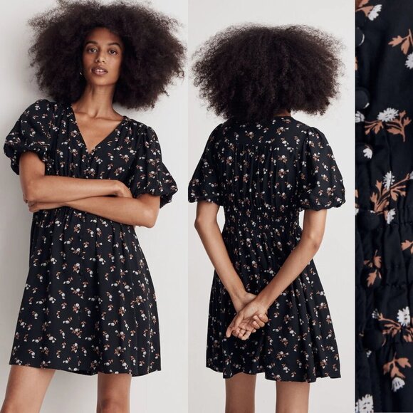 Madewell Challis Sophia Mini Dress in Black Woodland Floral 20424 - Picture 1 of 10